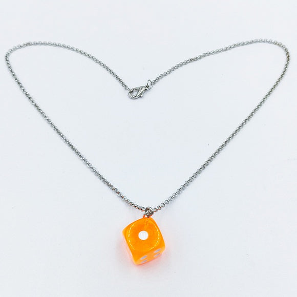 N2153 Silver Orange Dice Necklace with FREE Earrings - Iris Fashion Jewelry