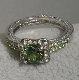 R661 Silver Lime Green Rhinestone Ring - Iris Fashion Jewelry