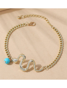 B118 Gold Snake Turquoise Bead Ankle Bracelet - Iris Fashion Jewelry