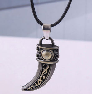 N1483 Silver Textured Horn on Leather Cord Necklace - Iris Fashion Jewelry