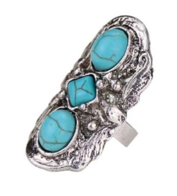 AR53 Silver Vintage Look Turquoise Stone Adjustable Ring - Iris Fashion Jewelry