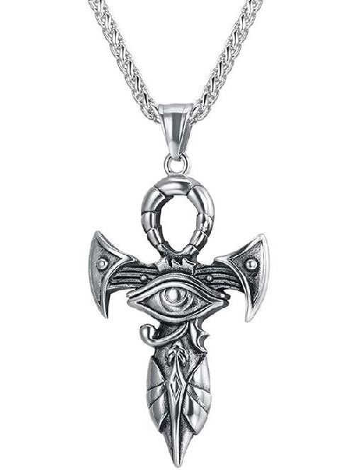 AZ12 Silver Egyptian Eye Of Horus Cross Pendant Necklace