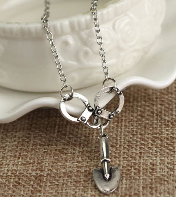 AZ371 Silver Handcuff Shovel Necklace with FREE Earrings