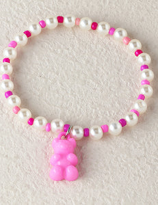 L511 Pearl Bead Pink Gummy Bear Bracelet - Iris Fashion Jewelry