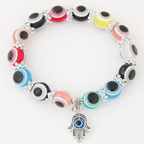 B54 Silver Multi Color Bead Buddhist Hand Bracelet - Iris Fashion Jewelry