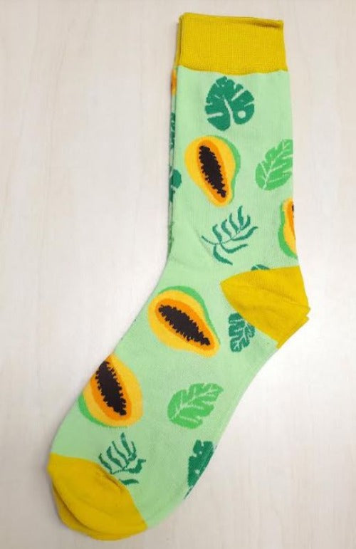 SF133 Lime Green Papaya Fruit & Leaves Socks - Iris Fashion Jewelry