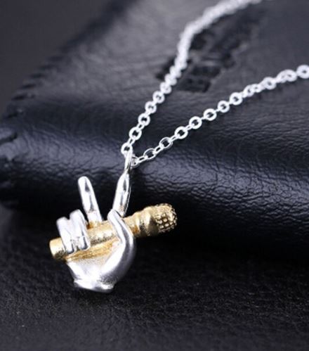 AZ591 Silver Hand Gold Microphone Necklace with FREE EARRINGS