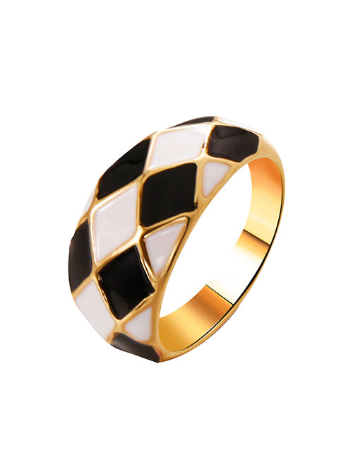 R481 Gold Black & White Diamond Design Ring - Iris Fashion Jewelry