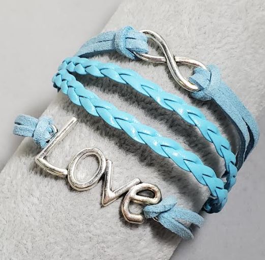 B1050 Light Blue Love Infinity Leather Layer Bracelet - Iris Fashion Jewelry