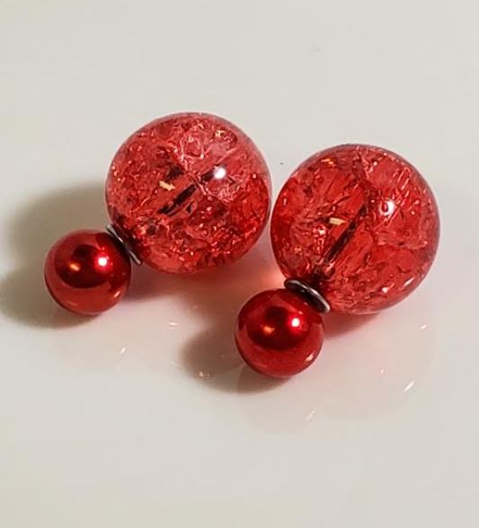 AZ1519 Red Pearl Ice Breaker Double Ball Earrings