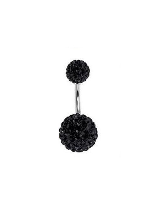 P71 Silver Large Double Ball Black Gems Belly Button Ring - Iris Fashion Jewelry