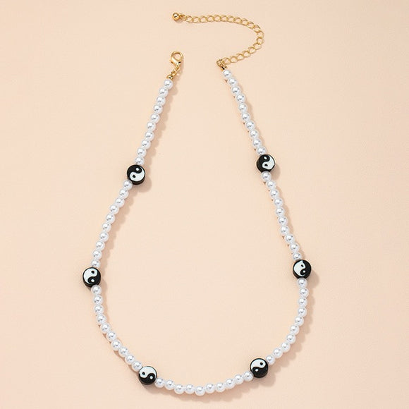 N2104 Gold Pearl Color Yin Yang Necklace with FREE EARRINGS - Iris Fashion Jewelry