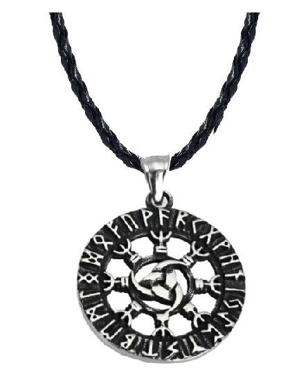 AZ632 Silver Viking Mythology Pendant on Braided Leather Cord Necklace with FREE EARRINGS