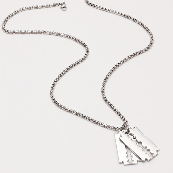 N2097 Silver Razor Blade Necklace With Free Earrings - Iris Fashion Jewelry