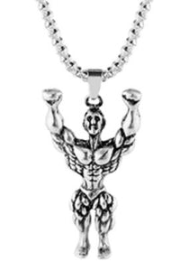 AZ942 Silver Body Builder Pendant Necklace