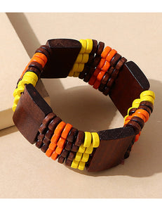 B139 Brown Yellow Orange Wooden Bead Bracelet - Iris Fashion Jewelry