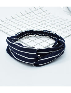 H289 Navy Blue with White Stripes Pattern Cloth Hair Band - Iris Fashion Jewelry