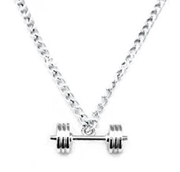 AZ363 Silver Dumbbell Weightlifting Necklace with FREE EARRINGS
