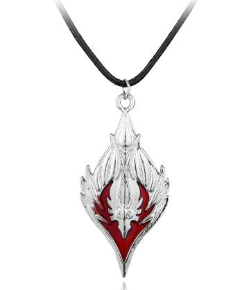 AZ172 Silver Red Blood Elf Anime on Leather Cord Necklace with FREE EARRINGS