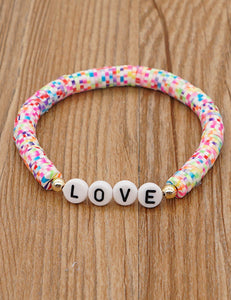 L162 Speckled Multi Color Soft Bead "Love" Bracelet - Iris Fashion Jewelry