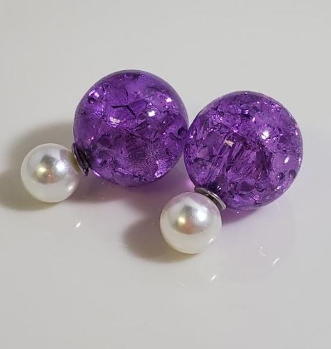 AZ1440 Pearl Purple Ice Breaker Double Ball Earrings