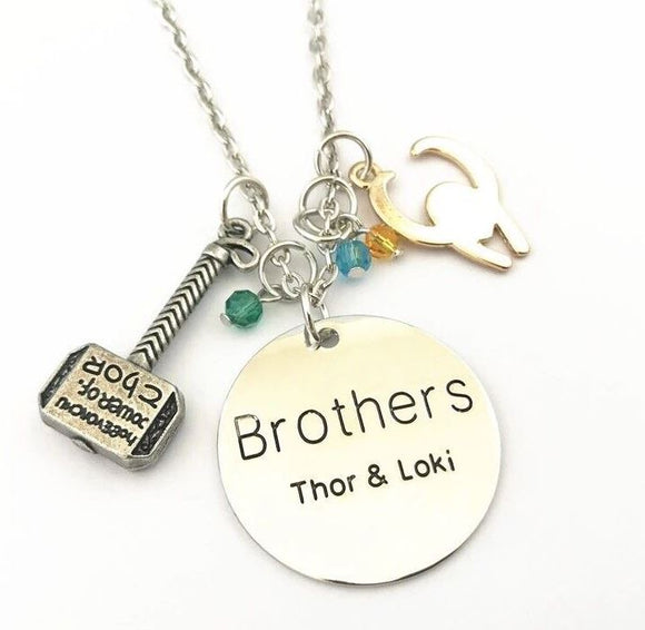 AZ590 Silver Brothers Thor & Loki Necklace with FREE EARRINGS