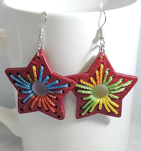 E1376 Red Star Coconut Shell Wooden Earrings - Iris Fashion Jewelry