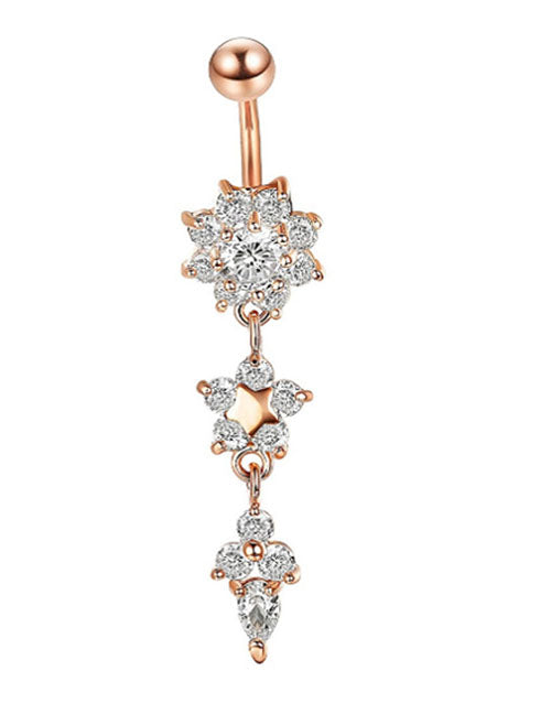 P86 Rose Gold Flower Rhinestone Belly Button Ring - Iris Fashion Jewelry