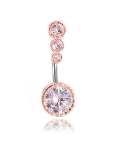 P157 Rose Gold Triple Gemstone Belly Button Ring - Iris Fashion Jewelry