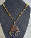 N2166 Champagne & Black Bead Glass Buddha Necklace with Free Earrings - Iris Fashion Jewelry