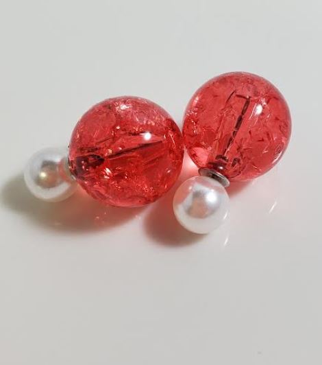 AZ1521 Pearl Red Ice Breaker Double Ball Earrings