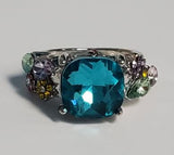 R497 Silver Blue Gemstone with Flowers Ring - Iris Fashion Jewelry