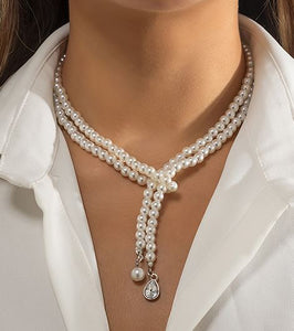 AZ1042 Silver Pearl Necklace with FREE Earrings