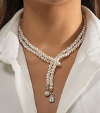 AZ1042 Silver Pearl Necklace with FREE Earrings