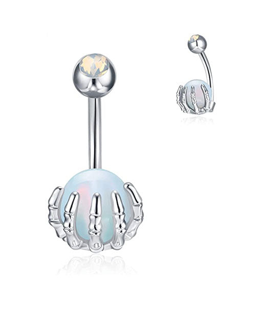 P97 Silver Opal Ball Claw Belly Button Ring - Iris Fashion Jewelry