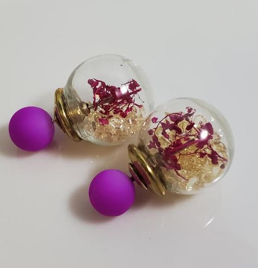 AZ562 Purple Vine Gem Filled Ball Earrings