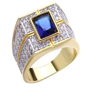R724 Gold Royal Blue Square Gem Rhinestone Ring - Iris Fashion Jewelry
