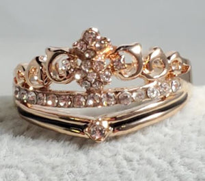 R656 Rose Gold Rhinestone Tiara Ring - Iris Fashion Jewelry