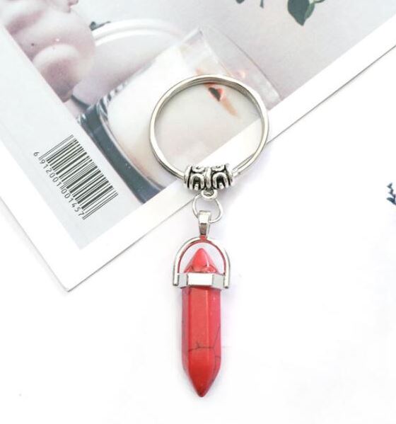 K129 Silver Red Crackle Natural Stone Keychain - Iris Fashion Jewelry