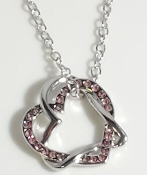 N504 Silver Intertwined Hearts Pink Rhinestone Necklace with FREE EARRINGS - Iris Fashion Jewelry