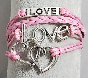 AZ162 Light Pink Love Heart Infinity Leather Bracelet