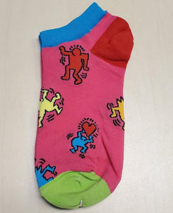 SF142 Hot Pink Dancing People Low Cut Socks - Iris Fashion Jewelry