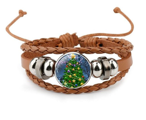 Z116 Christmas Tree Brown Leather Bracelet
