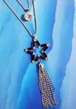 AZ71 Silver Black Star Chain Dangle Necklace with FREE Earrings - Iris Fashion Jewelry