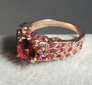 R192 Rose Gold Pink Rhinestone Ring - Iris Fashion Jewelry