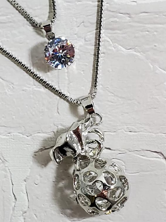 AZ1094 Silver Money Bag Necklace with FREE Earrings