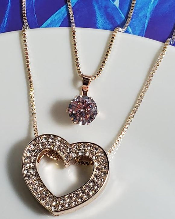 AZ577 Rose Gold Rhinestone Heart Necklace with FREE Earrings