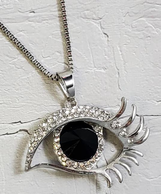 AZ824 Silver Black Gem Eye Necklace with FREE Earrings