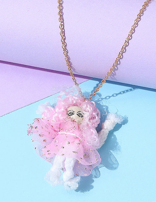 L205 Gold Light Pink Dress Doll Necklace FREE EARRINGS - Iris Fashion Jewelry