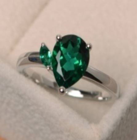 R194 Silver Aqua Green Teardrop Gem Ring - Iris Fashion Jewelry
